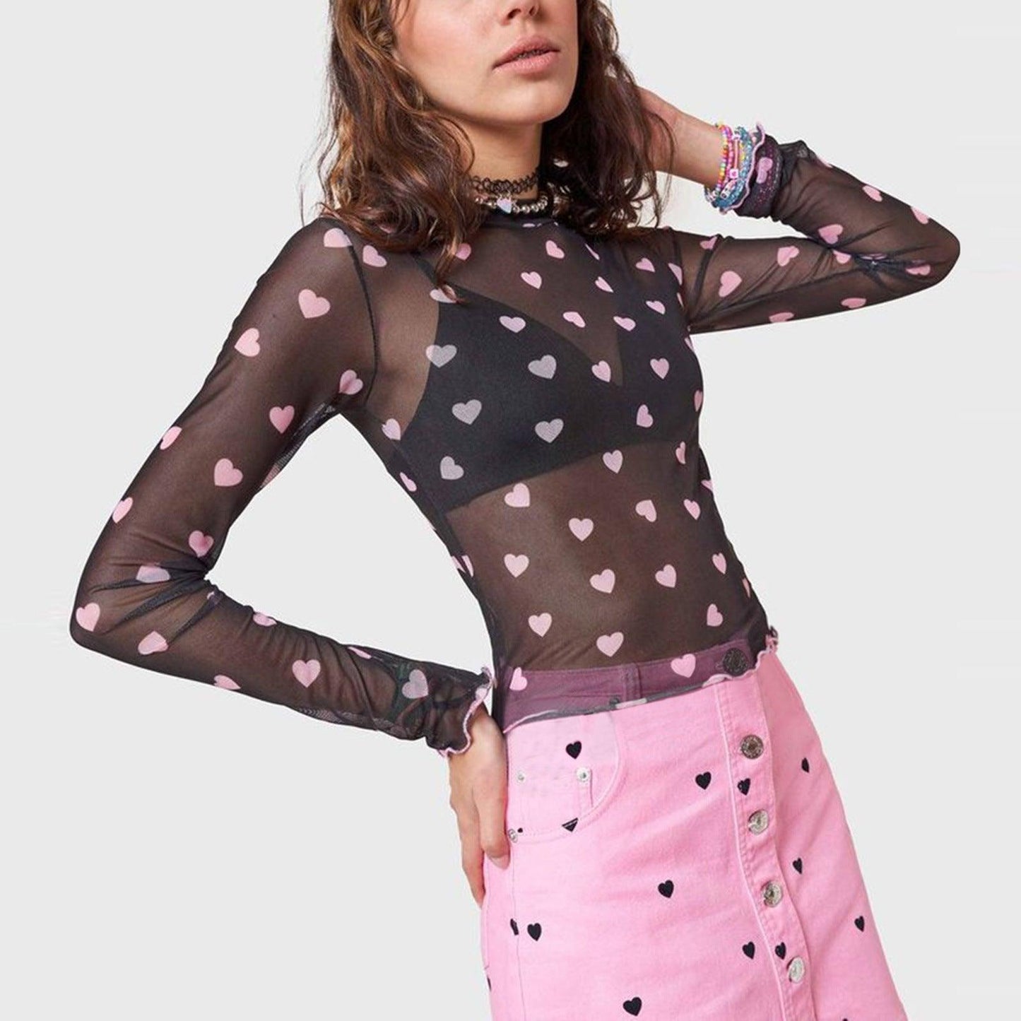 Women's Leopard-Print Mesh Printed Bodysuit T-Shirt Top