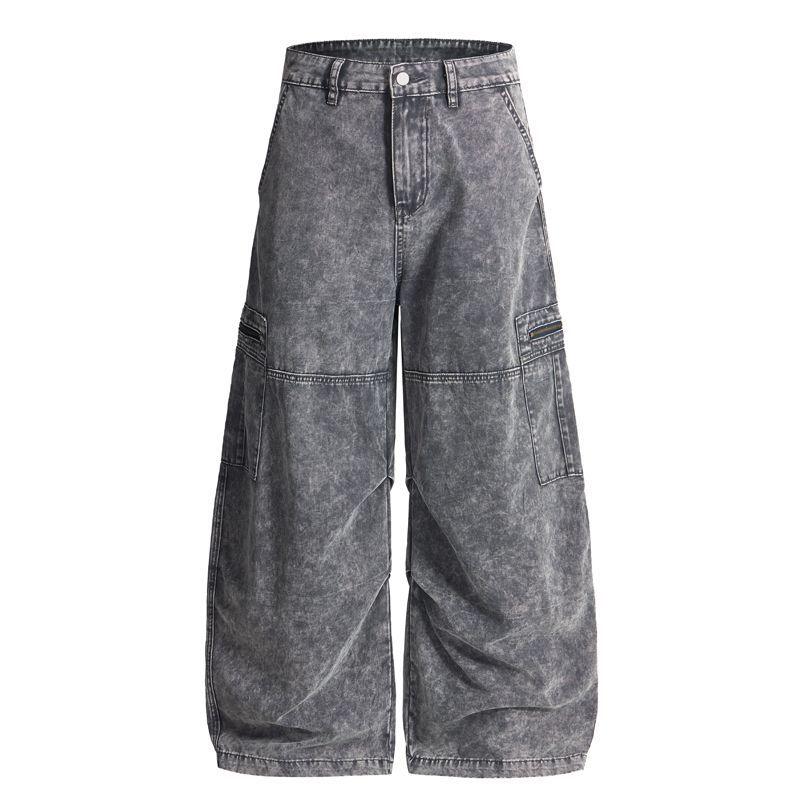 Baggy Pants With A Utility-style Design Featuring Multiple Pockets And Zip Fly For Men Dark Gray All Products