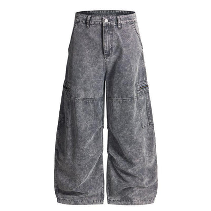 Baggy Pants With A Utility-style Design Featuring Multiple Pockets And Zip Fly For Men Dark Gray All Products
