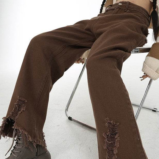 Coffee Colored Distressed Cropped Jeans For Women MuddyStock