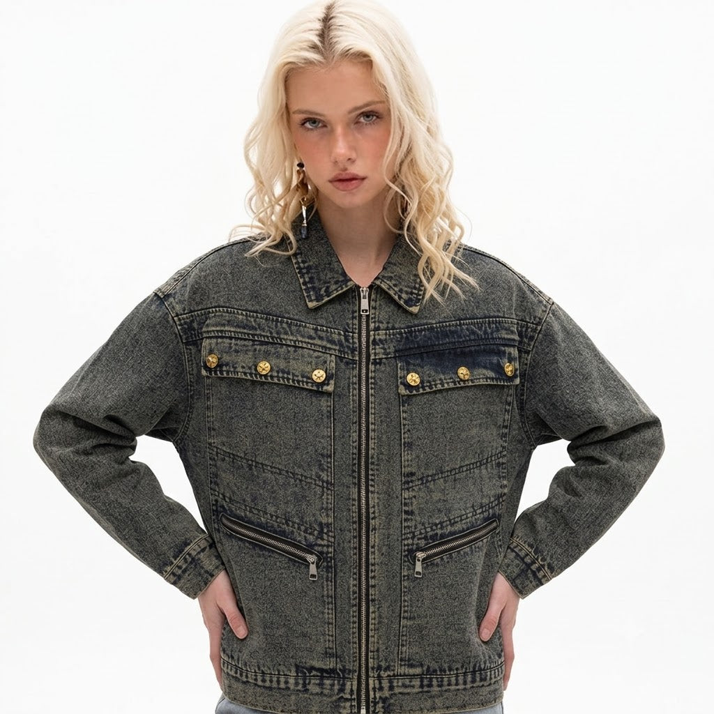Punk High Street Tooling Denim Jacket For Women