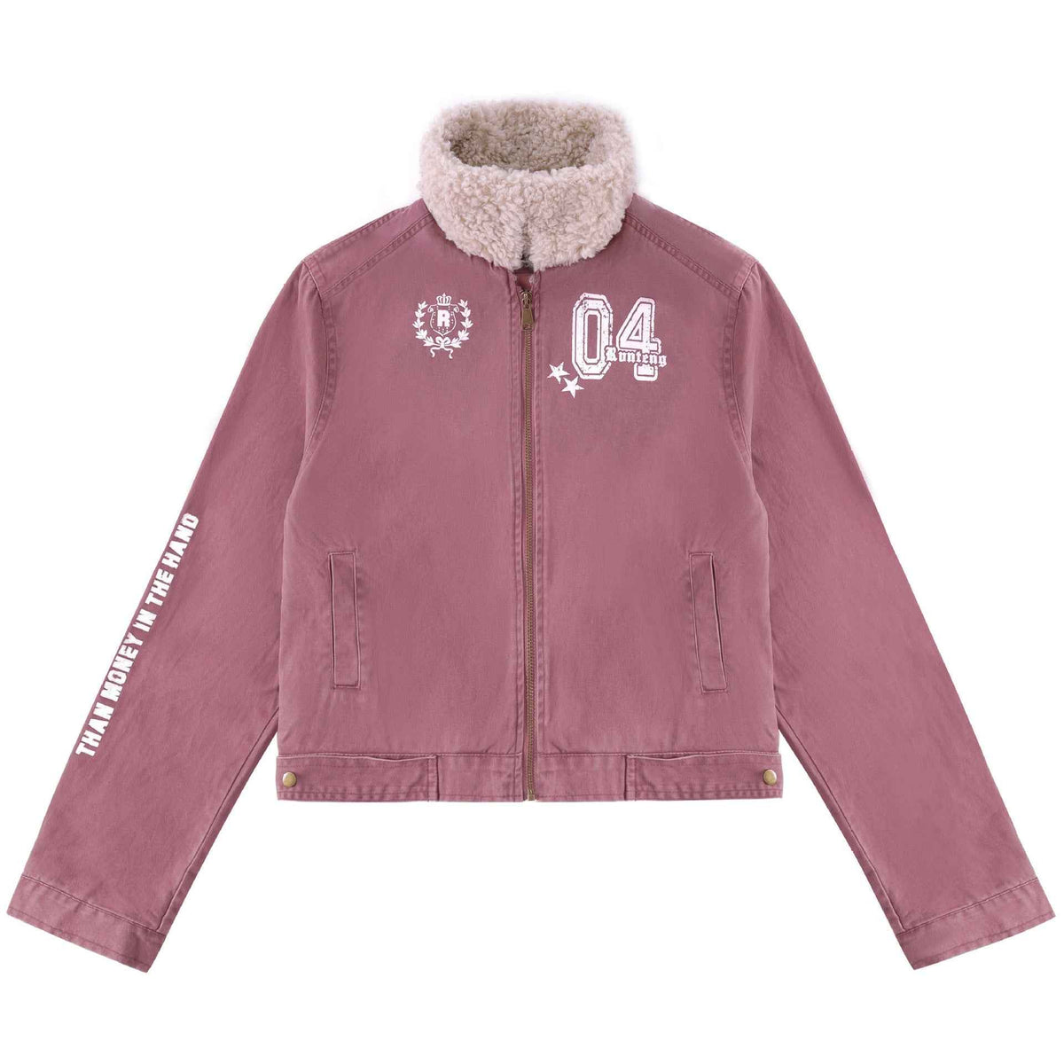 Women's Sherpa Distressed Print Turn-down Collar Short Moto Jacket | MuddyStock Originals