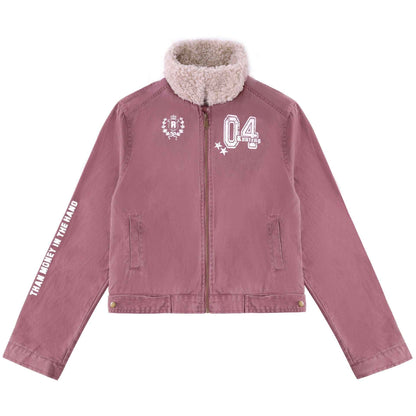 Women's Sherpa Distressed Print Turn-down Collar Short Moto Jacket | MuddyStock Originals