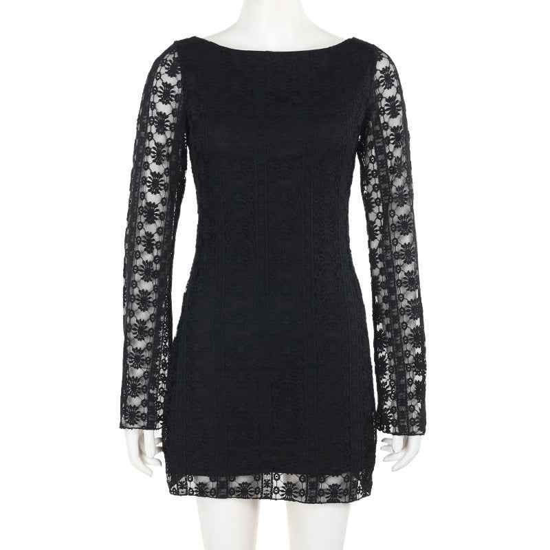 Women's slim knit lace waist cinching short dress | MuddyStock Originals Black MuddyStock