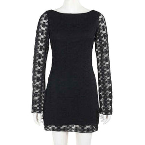 Women's slim knit lace waist cinching short dress | MuddyStock Originals Black