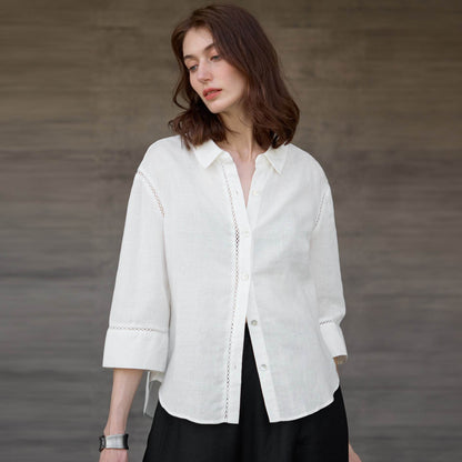 Lace-Up Placket Hollow Design Women's Shirt | MuddyStock Originals Off-white MuddyStock