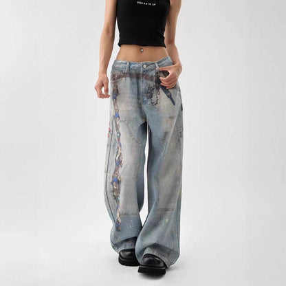 Women's American-style Retro Washed Wide-leg Pants MuddyStock