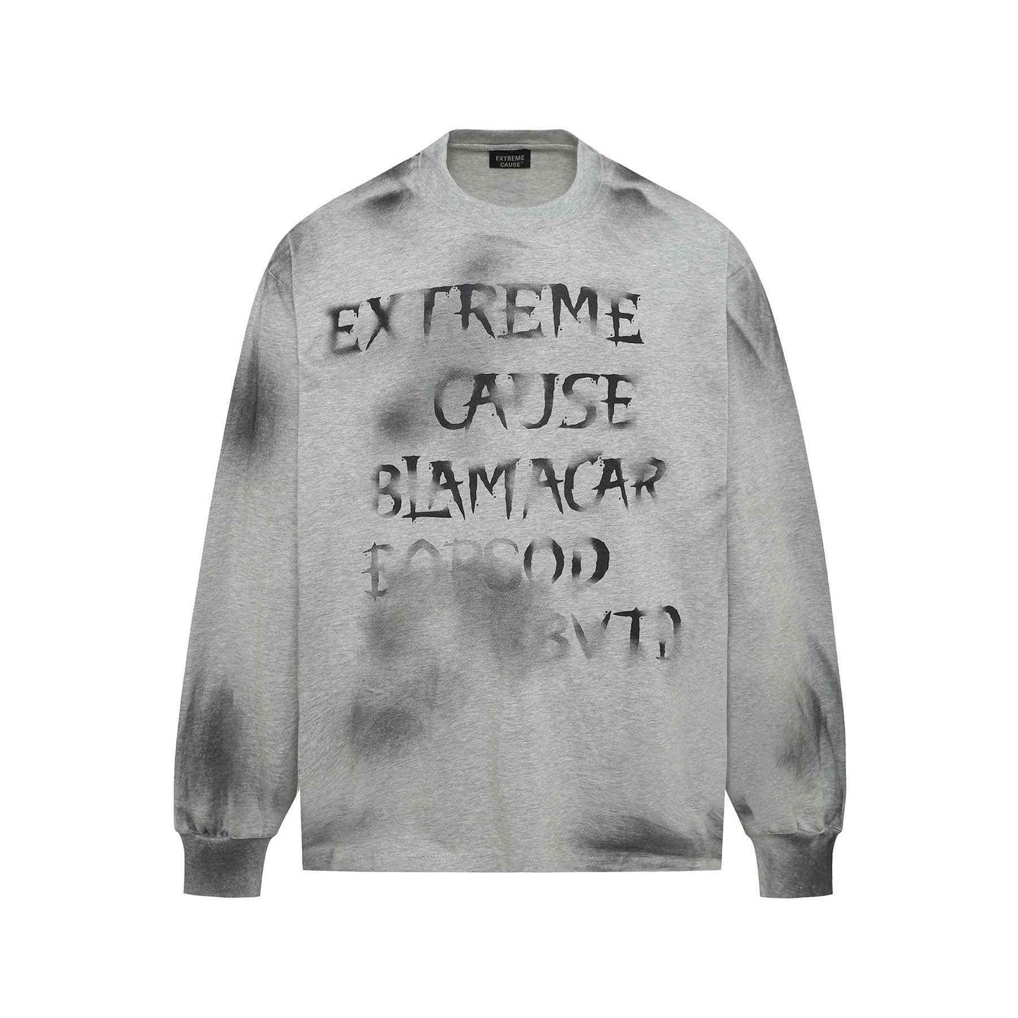 Retro Washed Distressed Fuzzy Letter Crew Neck Sweatshirt For Men Flower Gray null
