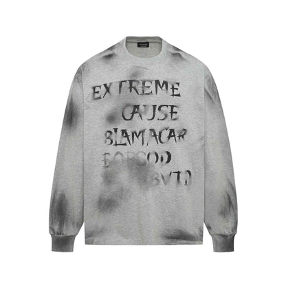 Retro Washed Distressed Fuzzy Letter Crew Neck Sweatshirt For Men Flower Gray null