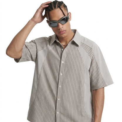 Japanese-style Retro Color Contrast Loose Short Sleeve Shirt For Men