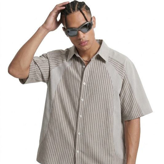 Japanese-style Retro Color Contrast Loose Short Sleeve Shirt For Men