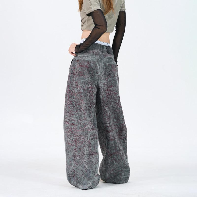 Contrast Graphic Panel Wide-Leg Jeans For Women | MuddyStock Originals