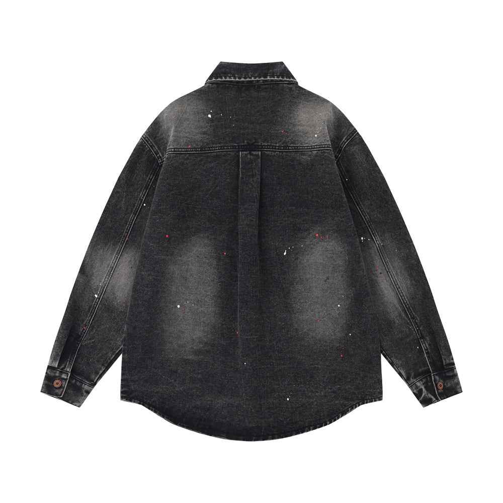 Denim Long Sleeve Splash-ink Shirt For Women
