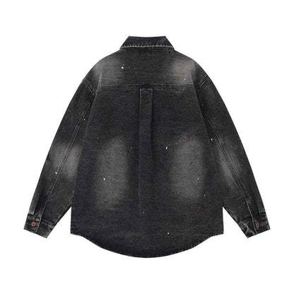 Denim Long Sleeve Splash-ink Shirt For Women