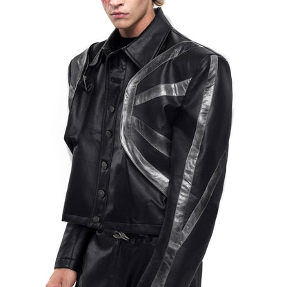 Black Dirty Short Leather Jacket and Pants For Men
