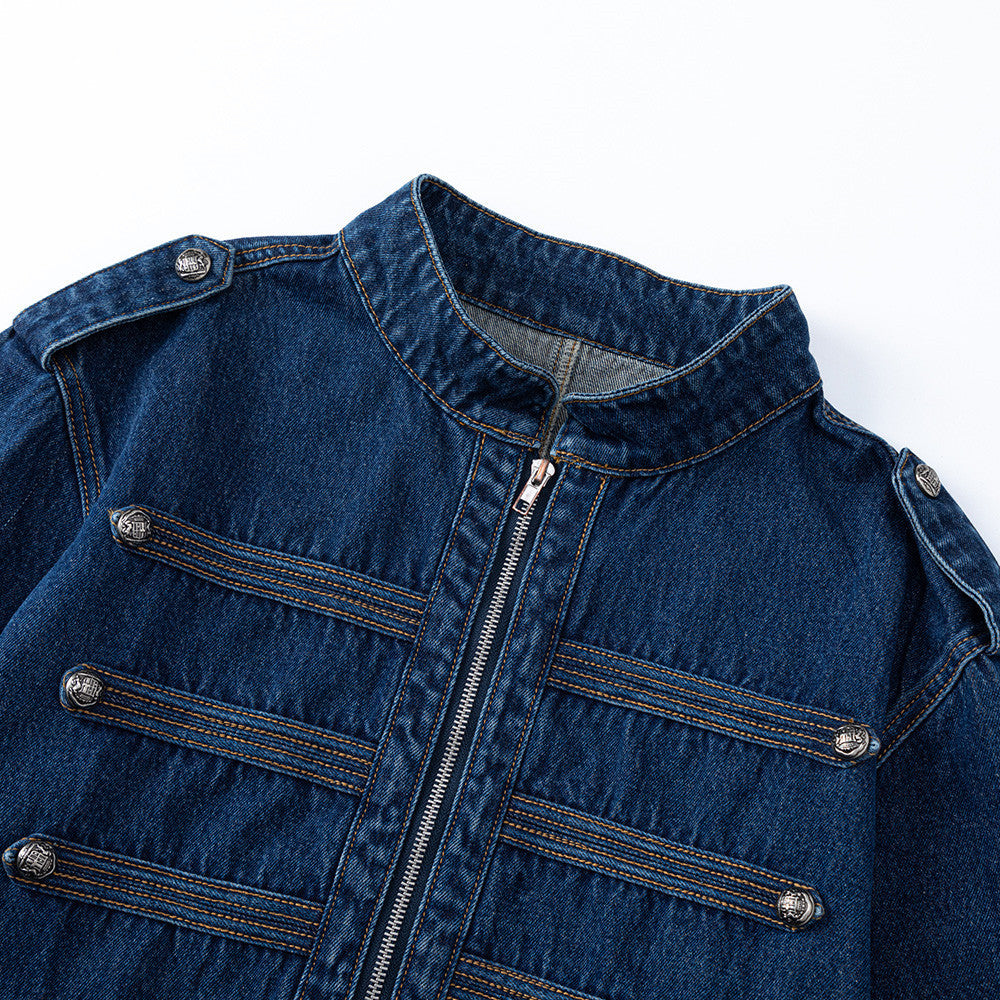 Men's Casual Denim Jacket with Button Closure and Stand Collar | MuddyStock Originals