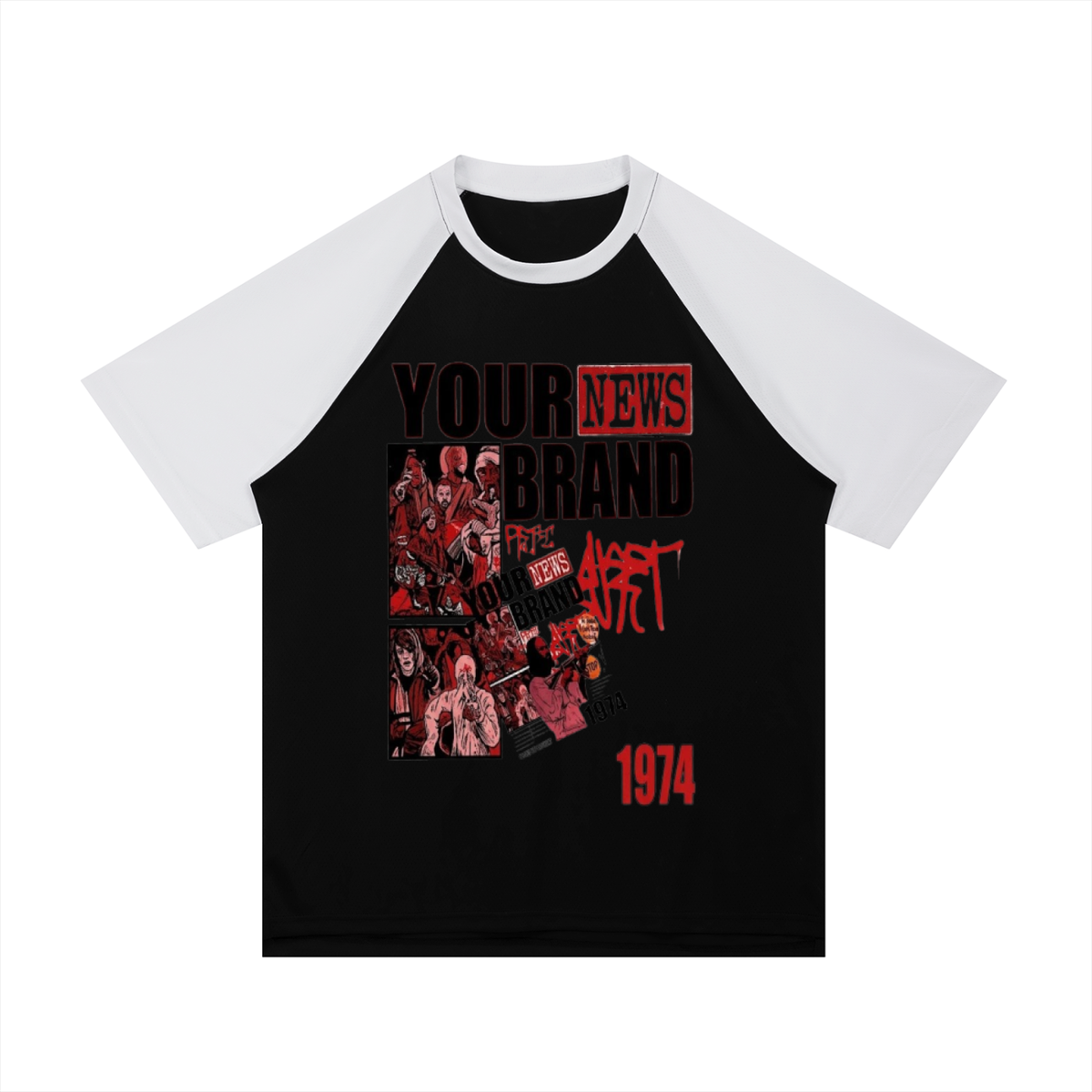 Contrast Raglan Sleeve Mesh T-Shirt For Men | MuddyStock Originals Black with White
