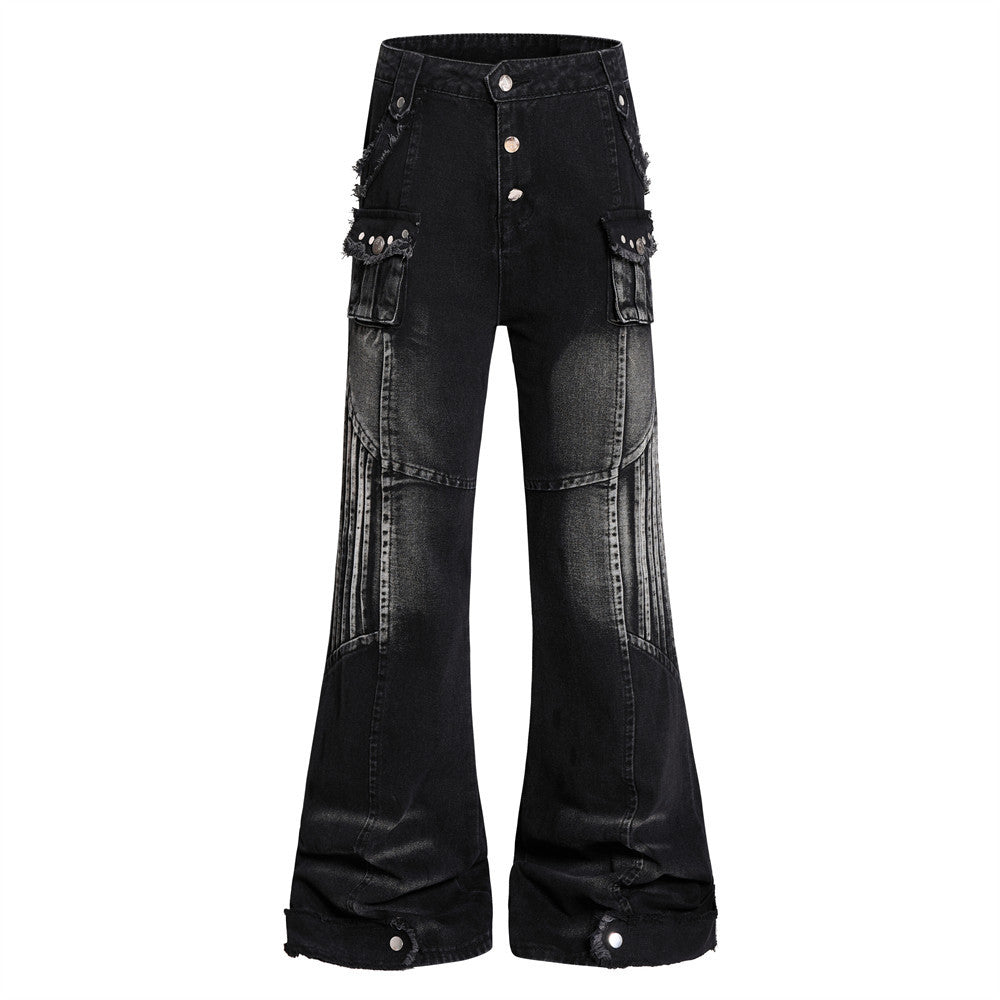 Cat whisker frayed distressed washed denim bell bottoms jeans for women | MuddyStock Originals