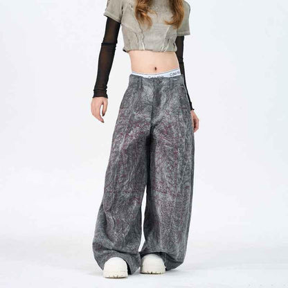 Contrast Graphic Panel Wide-Leg Jeans For Women | MuddyStock Originals