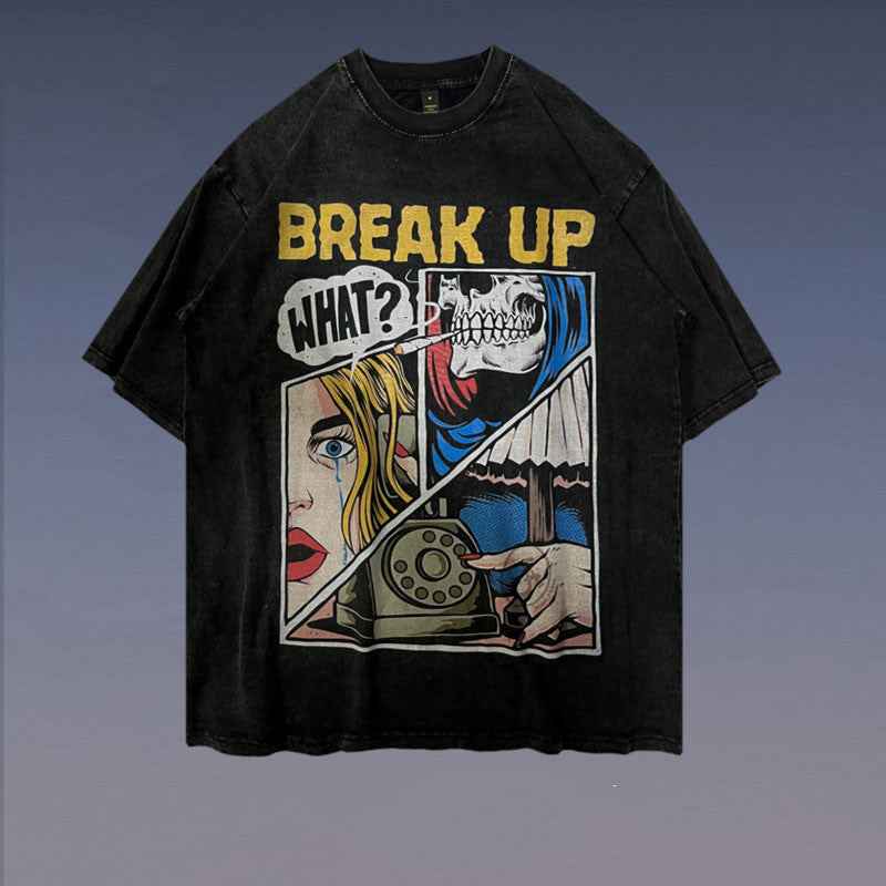 Cartoon Printed Washed And Worn Short-sleeved T-shirt For Women null