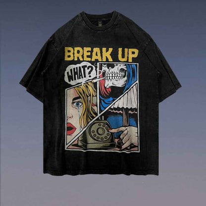 Cartoon Printed Washed And Worn Short-sleeved T-shirt For Women null