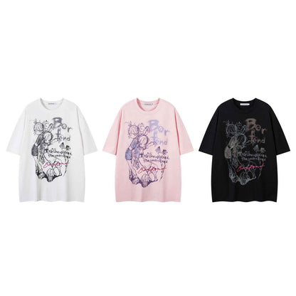 Cartoon Print Short Sleeve Oversize Casual Versatile T-Shirt for Men and Women | MuddyStock Originals MuddyStock