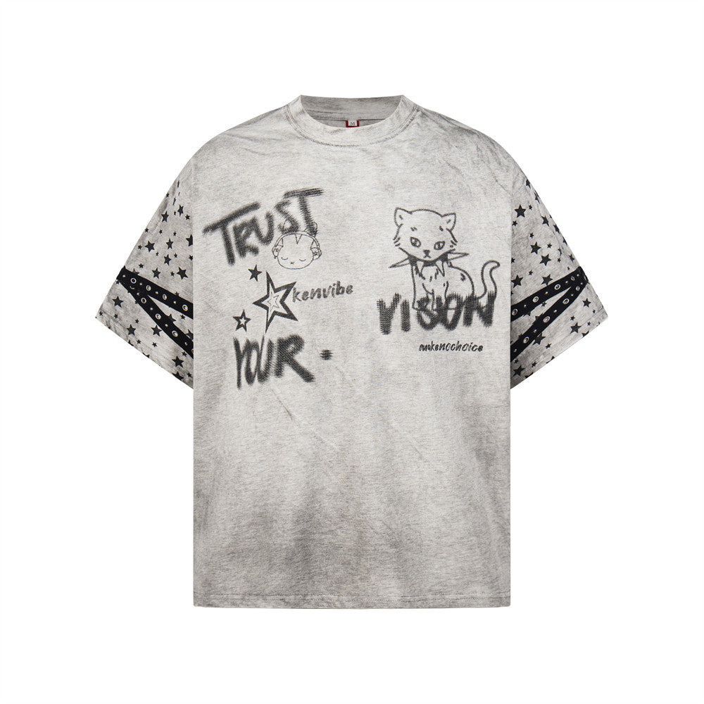 Make old dirty star cartoon short sleeve for men | MuddyStock Originals Gray