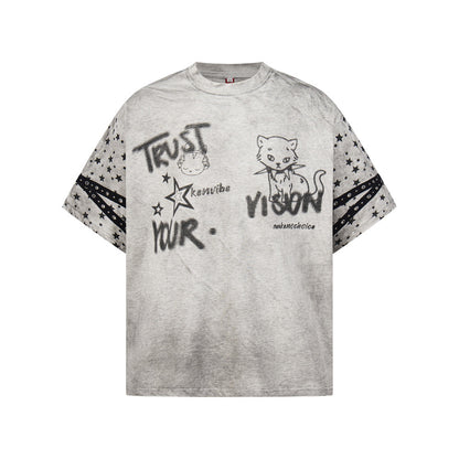 Make old dirty star cartoon short sleeve for men | MuddyStock Originals Gray