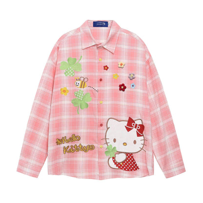 Checkered Turn-Down Collar Long Sleeve Shirt For Women | MuddyStock Originals