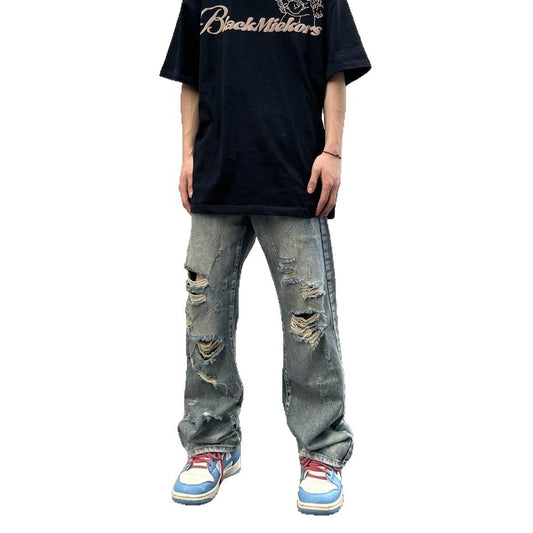 Summer loose straight washed ripped Jeans For Men | MuddyStock Originals MuddyStock