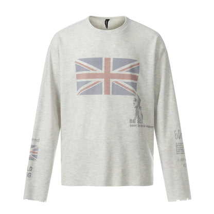 Printed long sleeved T-shirt For Men | MuddyStock Originals White Flower Gray eprolo