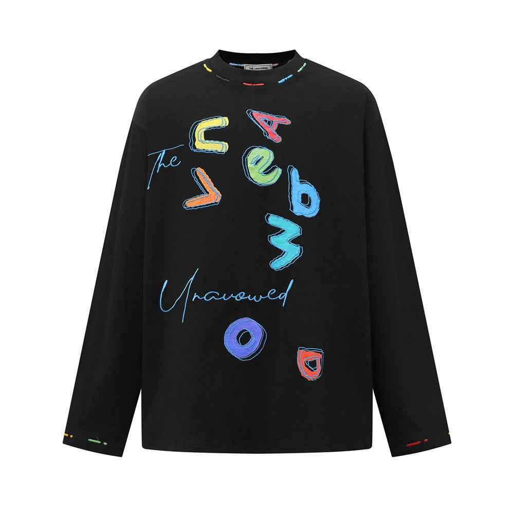 Alphabet Printed Long Sleeve T-shirt For Men And Women | MuddyStock Originals Black