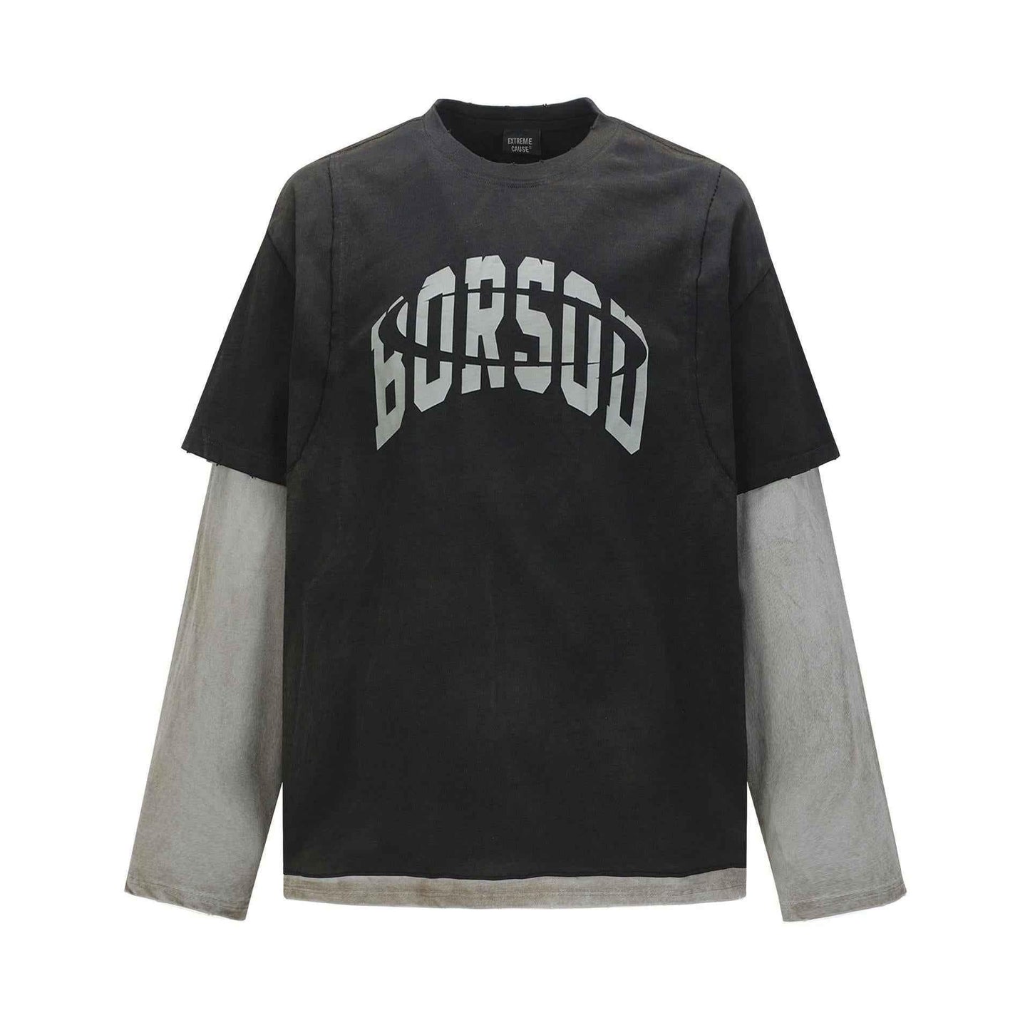 Alphabet color blocked fake two piece retro versatile base t-shirt | MuddyStock Originals Black MuddyStock