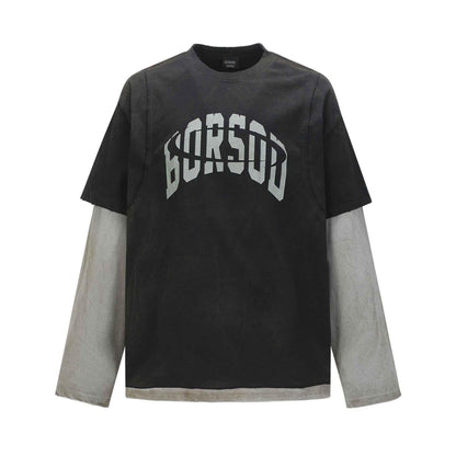 Alphabet color blocked fake two piece retro versatile base t-shirt | MuddyStock Originals Black MuddyStock