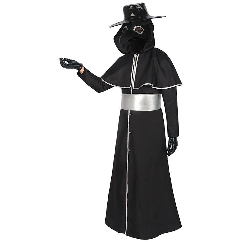 Medieval Steampunk Crow Dark Style Costume with Long Beak Mask For Halloween