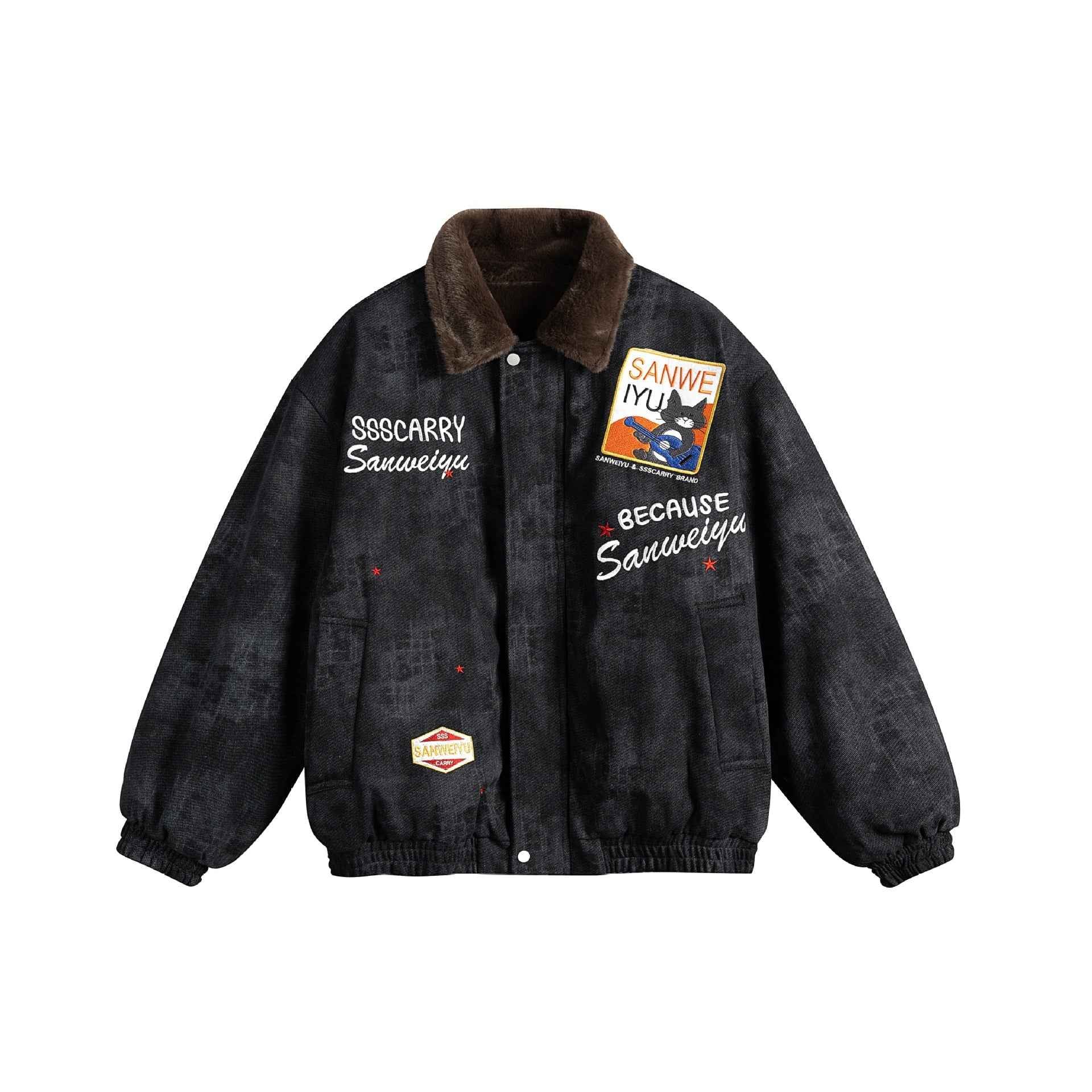 Patchwork Letter Embroidery Jacket For Men And Women | MuddyStock Originals Black MuddyStock