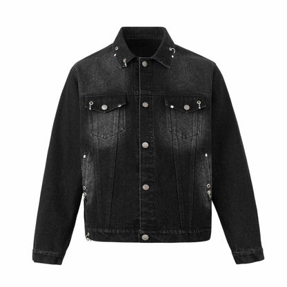 Men's Denim Jacket with Rivet and Metal Perforation Design | MuddyStock Originals