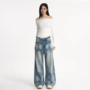 Washed Flared Denim Wide Leg Pants For Women | MuddyStock Originals Blue