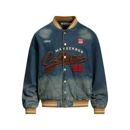 Vintage Washed Letter Embroidery Baseball Jacket for Men | MuddyStock Originals MuddyStock