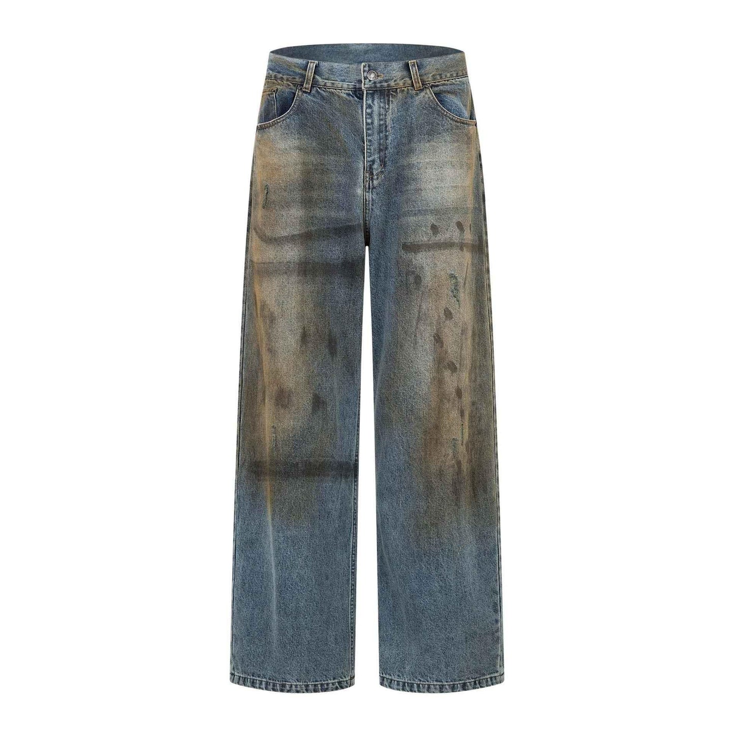 Retro Washed Tie-Dye Distressed Denim Pants For Men | MuddyStock Originals Blue