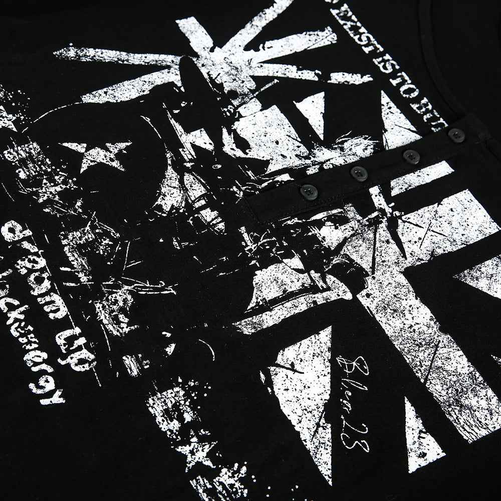 Abstract fuzzy printed fake two piece long sleeved T-shirt for men | MuddyStock Originals