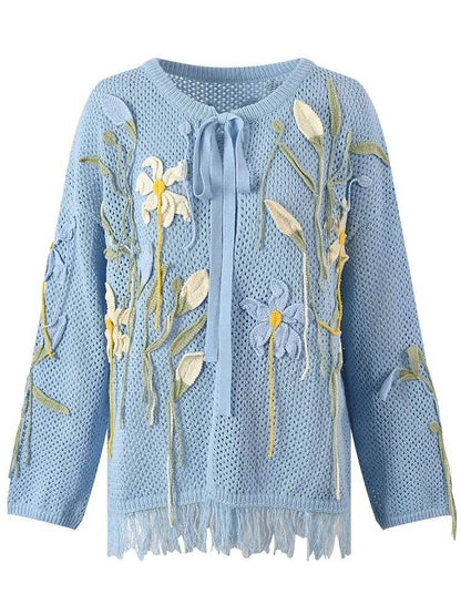 Floral lace up knitted cardigan top for women | MuddyStock Originals MuddyStock