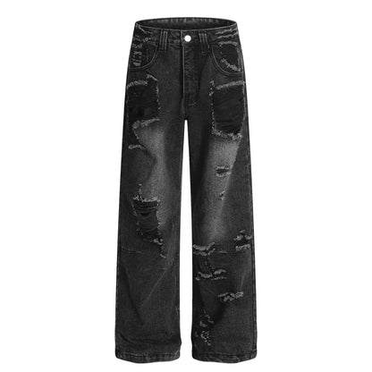 Distressed Wide Leg Jeans For Men | MuddyStock Originals Black