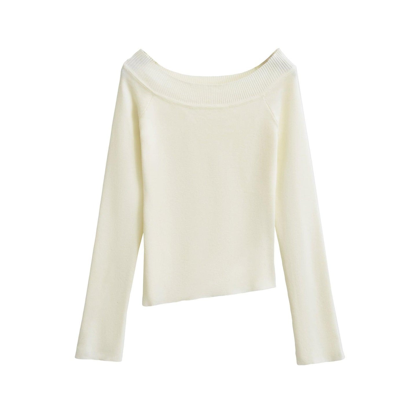 One line off shoulder slanted shoulder elastic slim fit top for women | MuddyStock Originals White