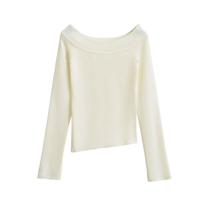 One line off shoulder slanted shoulder elastic slim fit top for women | MuddyStock Originals White