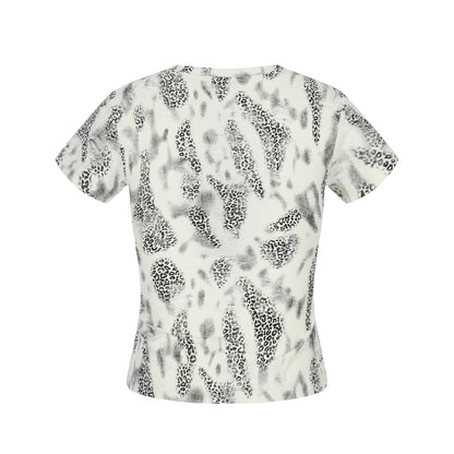 Distressed Leopard Print V-Neck Short Sleeve T-Shirt Top For Women | MuddyStock Originals