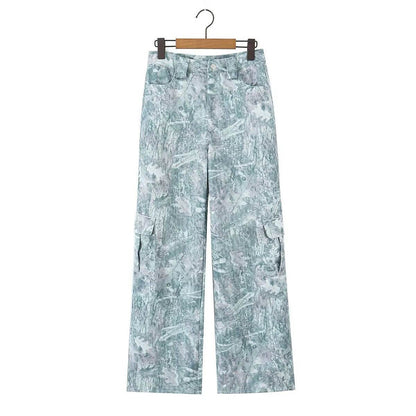 Fashionable pocket workwear low waisted pants denim printed pants For Women | MuddyStock Originals MuddyStock