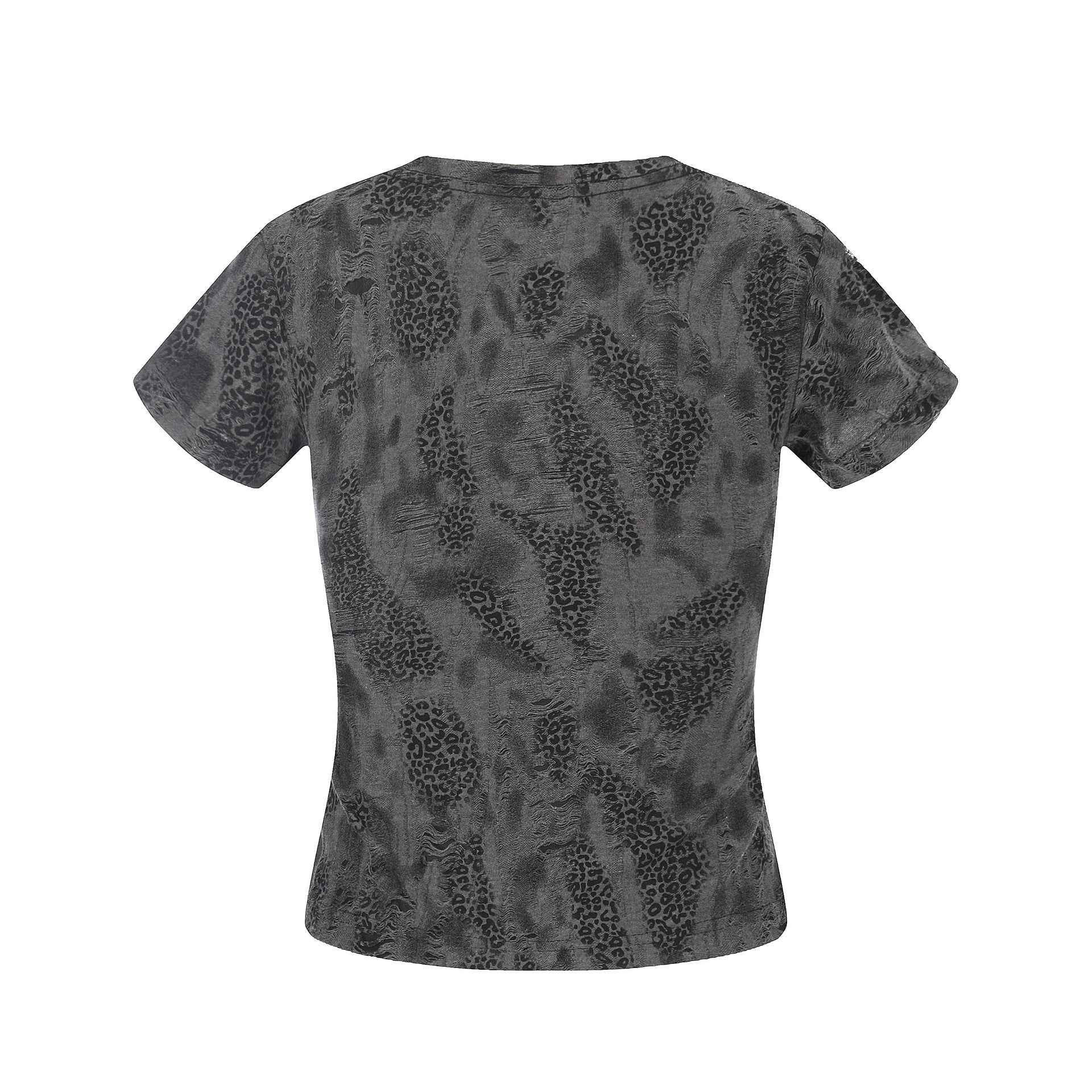 Distressed Leopard Print V-Neck Short Sleeve T-Shirt Top For Women | MuddyStock Originals