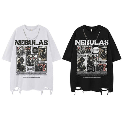 High Street Hem Distressed Necklace Decorated Design Short Sleeve T-Shirt For Men And Women | MuddyStock Originals MuddyStock