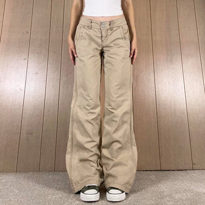Retro khaki high waisted straight leg jeans for women